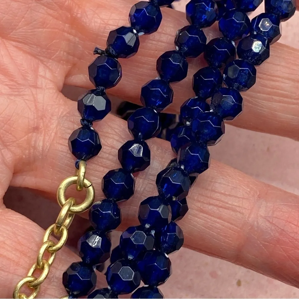 J.CREW Blue Acrylic Beads With White Tassel Pendant